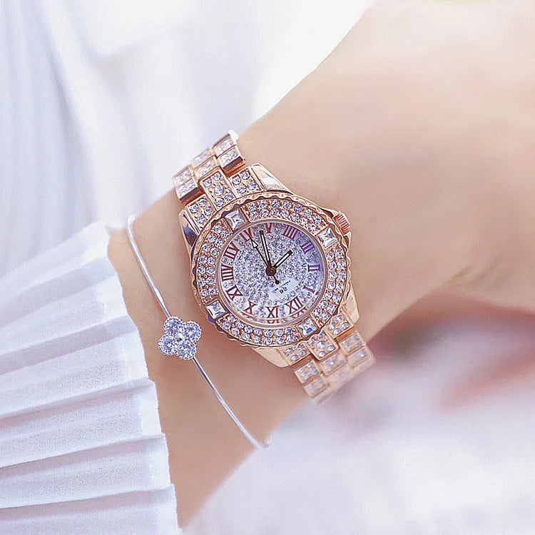 Hot Selling Ladies Quartz Watch with Rhinestone Trend Women Watches Stainless Steel Band Small Dial Digital Clock Wristwatch