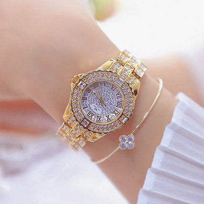Hot Selling Ladies Quartz Watch with Rhinestone Trend Women Watches Stainless Steel Band Small Dial Digital Clock Wristwatch