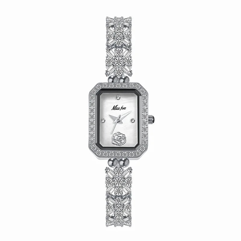 Fashion Sophisticated Small Dial Quartz Watch Diamond Inlay Stainless Steel Square Quartz Watch for Women