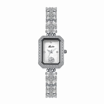 Fashion Sophisticated Small Dial Quartz Watch Diamond Inlay Stainless Steel Square Quartz Watch for Women