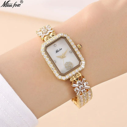 Fashion Sophisticated Small Dial Quartz Watch Diamond Inlay Stainless Steel Square Quartz Watch for Women