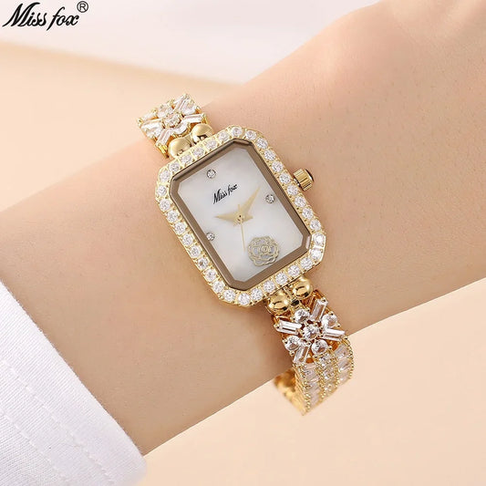 Fashion Sophisticated Small Dial Quartz Watch Diamond Inlay Stainless Steel Square Quartz Watch for Women