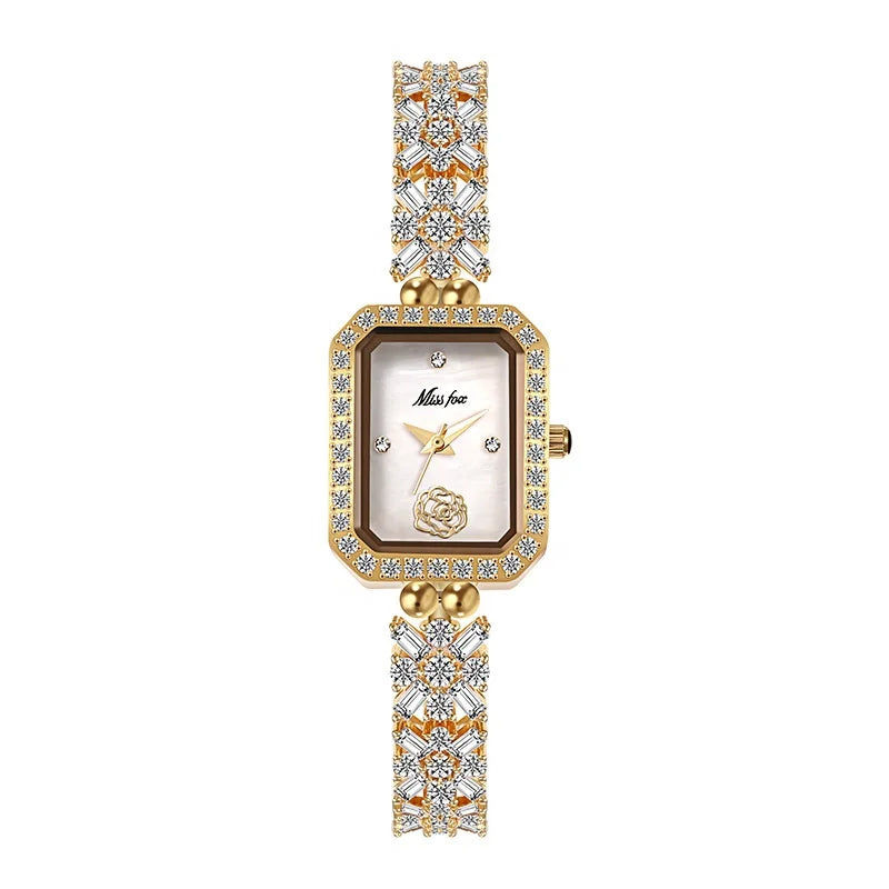 Fashion Sophisticated Small Dial Quartz Watch Diamond Inlay Stainless Steel Square Quartz Watch for Women