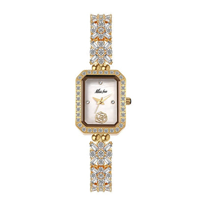 Fashion Sophisticated Small Dial Quartz Watch Diamond Inlay Stainless Steel Square Quartz Watch for Women