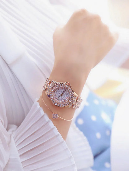 Hot Selling Ladies Quartz Watch with Rhinestone Trend Women Watches Stainless Steel Band Small Dial Digital Clock Wristwatch