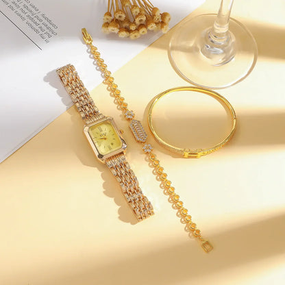 Women's Simple Square Crystal Bracelet Watch High Quality Steel Strap Quartz Chain Glass Stylish Schoolgirl Stainless Steel