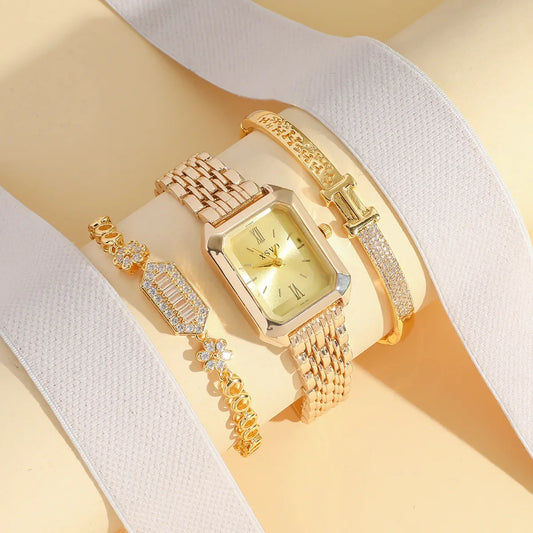 Women's Simple Square Crystal Bracelet Watch High Quality Steel Strap Quartz Chain Glass Stylish Schoolgirl Stainless Steel