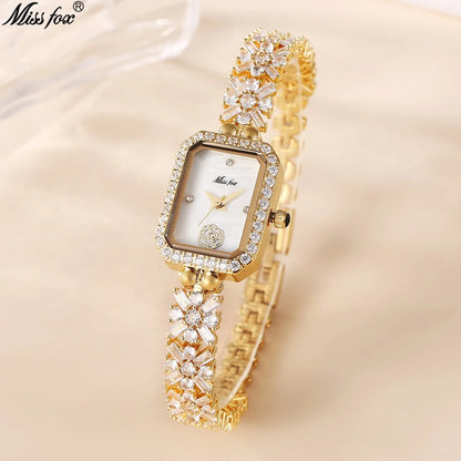 Fashion Sophisticated Small Dial Quartz Watch Diamond Inlay Stainless Steel Square Quartz Watch for Women