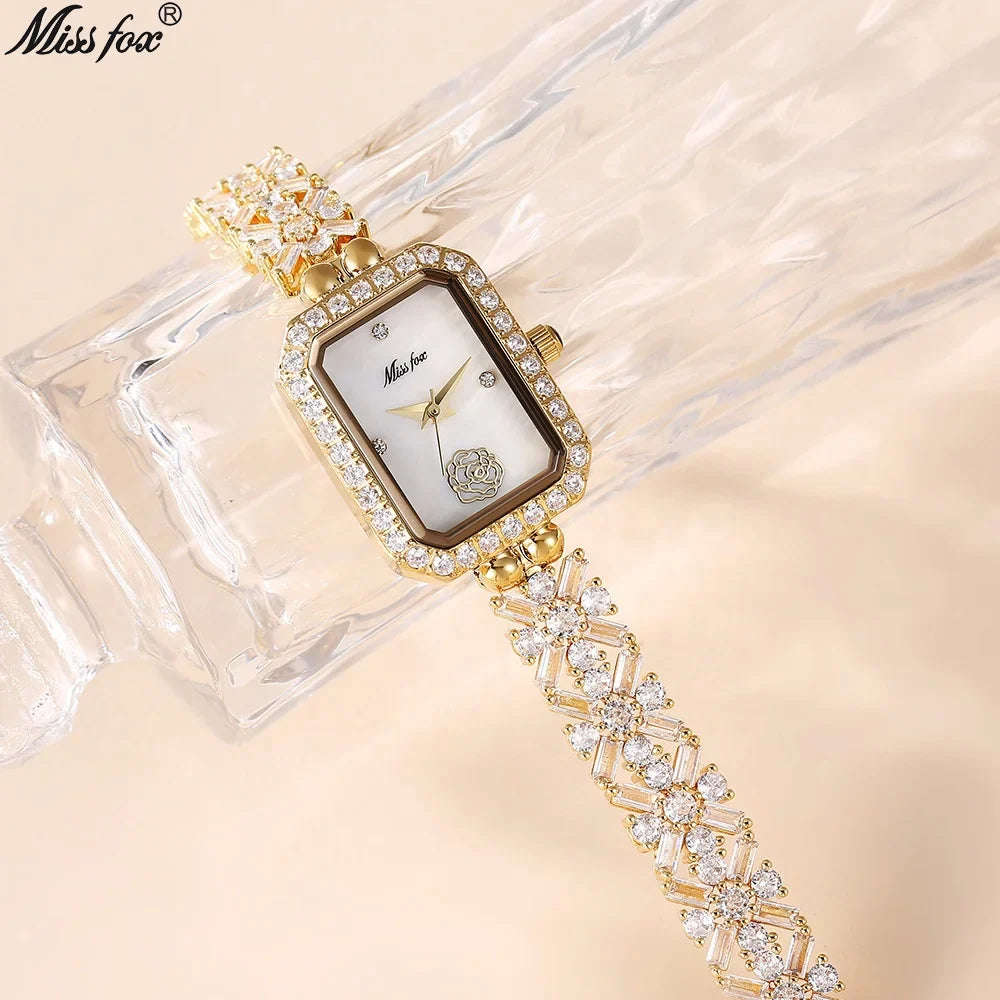 Fashion Sophisticated Small Dial Quartz Watch Diamond Inlay Stainless Steel Square Quartz Watch for Women