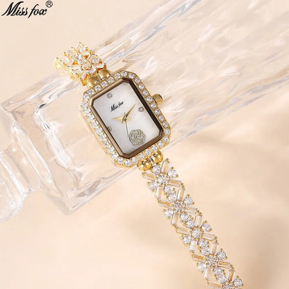Fashion Sophisticated Small Dial Quartz Watch Diamond Inlay Stainless Steel Square Quartz Watch for Women