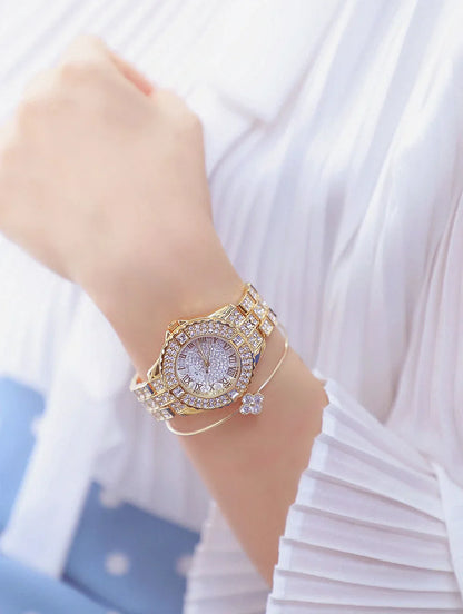 Hot Selling Ladies Quartz Watch with Rhinestone Trend Women Watches Stainless Steel Band Small Dial Digital Clock Wristwatch