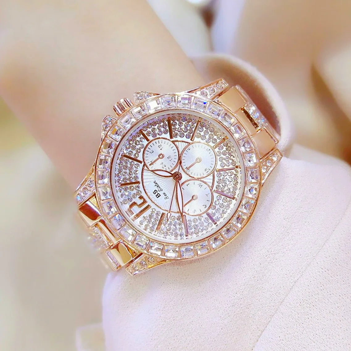 Top Brand Bs Bee Sister Women Watches Quartz Diamond Luxury Watch Fashion Wristwatch Crystal Jewelry Rose Gold Girls Watch