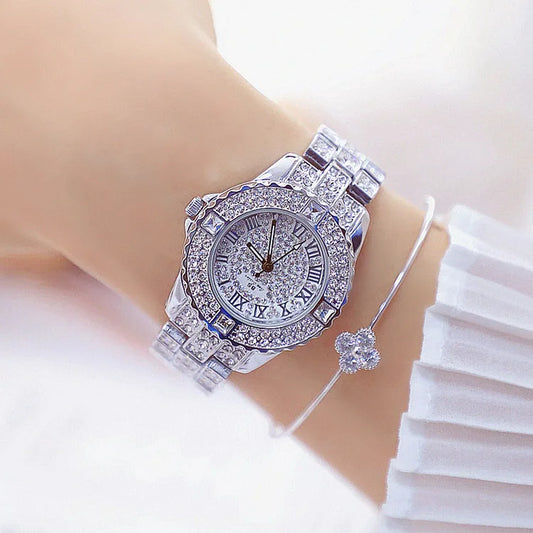 Hot Selling Ladies Quartz Watch with Rhinestone Trend Women Watches Stainless Steel Band Small Dial Digital Clock Wristwatch